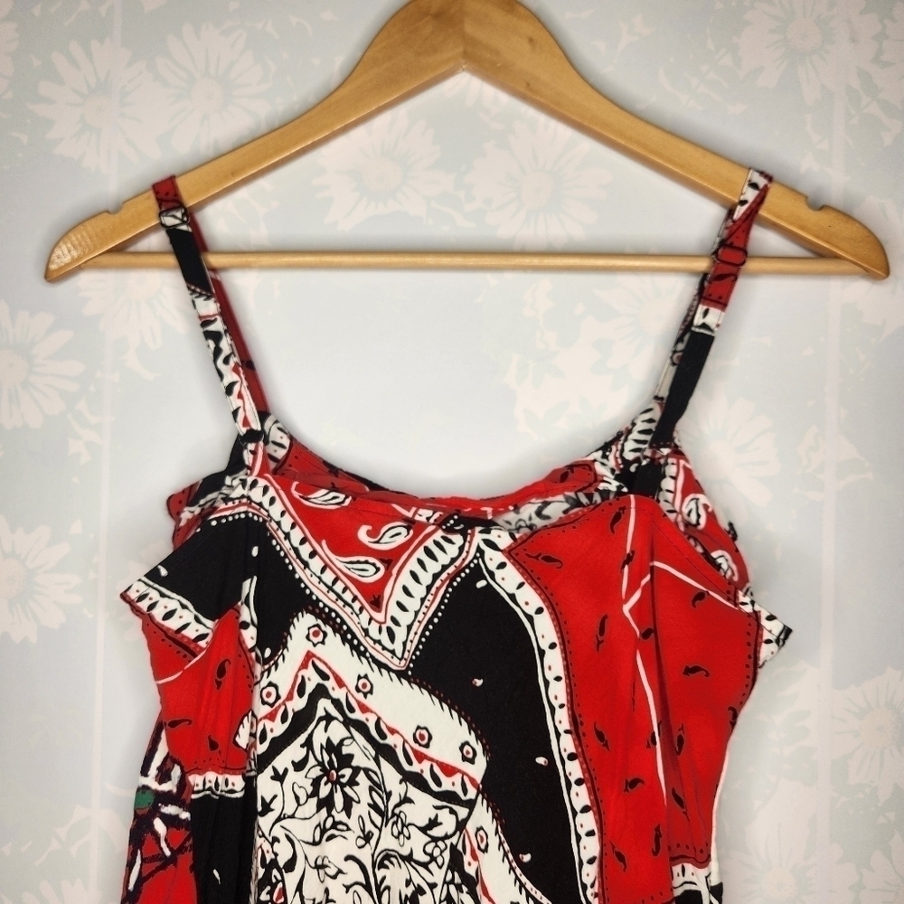 Vintage 80s Jams World Red Bandana Speghetti Strap Mini Sun Dress Size Small - Picture 7 of 10